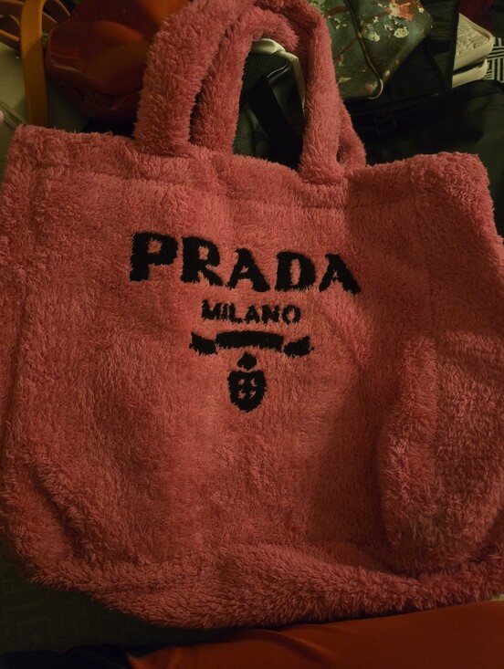 Prada Handbags - Prada Pink Fuzzy Tote with Black Logo